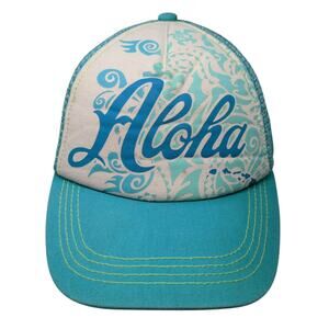 Aloha Headwaear Snapback Trucker Hat Blue One Size Adjustable Mesh Back Printed